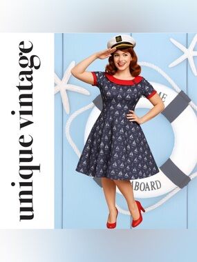Unique Vintage Dolly and Dotty 50s Darlene Nautical Sailboats Swing Dress, NWT!
